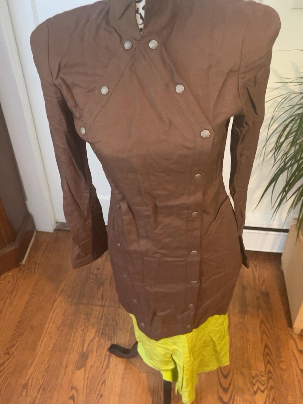Vintage Thierry Mugler 1980s Brown Jacket & Chartreuse Skirt Archival Set 6062